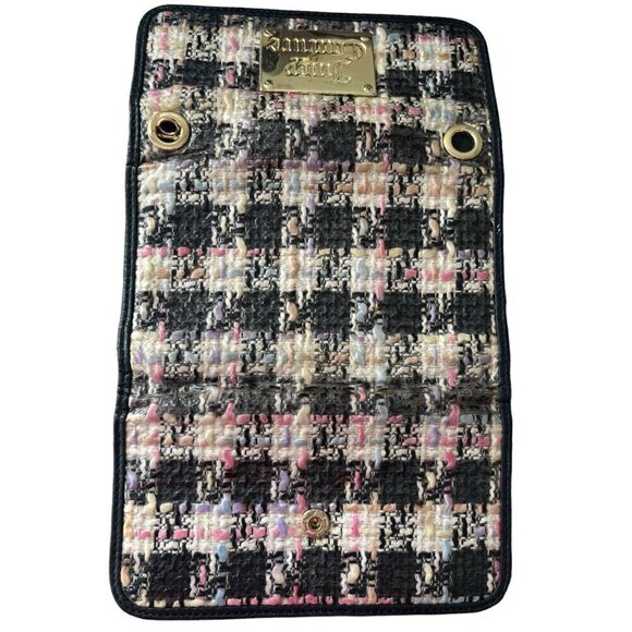 Juicy Couture Wallet Clutch Purse Tweed Plaid Black Pink Missing Chain Strap - Picture 8 of 14